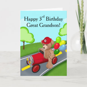 Carte Arrière-petit-fils Joyeux 3ème Anniversaire Ours C