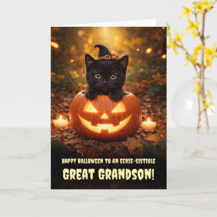Carte Arrière-petit-fils Joyeux Halloween Mignon Chat No