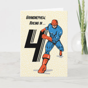 Carte Arrière-petit-neveu 4e anniversaire Super-héros