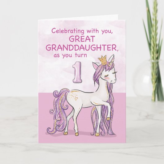 Carte Arrière-petite-fille 1er Anniversaire Cheval Rose (Devant)