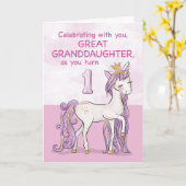 Carte Arrière-petite-fille 1er Anniversaire Cheval Rose (Fleur jaune)