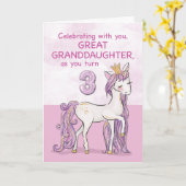 Carte Arrière-petite-fille 3ème anniversaire Cheval Rose (Fleur jaune)