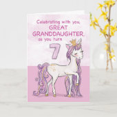 Carte Arrière-petite-fille 7e anniversaire Cheval Rose (Fleur jaune)