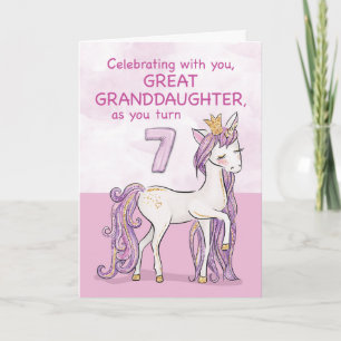 Carte Arrière-petite-fille 7ème Anniversaire Cheval Rose