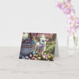 Carte Arrière-petite-fille Joyeuses Pâques avec un agnea