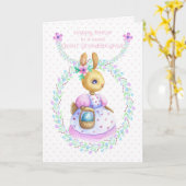 Carte Arrière-petite-fille Lapin de Pâques avec Œuf Colo (Fleur jaune)