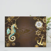 Carte Arrière - plan en bois avec cheval de mer mécaniqu (Debout devant)