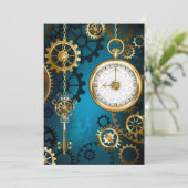 Carte Arrière - plan turquoise à vapeur avec engrenages (Debout devant)