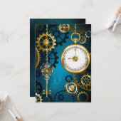 Carte Arrière - plan turquoise à vapeur avec engrenages (Devant/Arrière en situation)