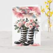 Carte Arrivée de Rainboots rayés et Rosesa (Fleur jaune)