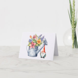 Carte Arrosoir avec fleurs et nain de jardin