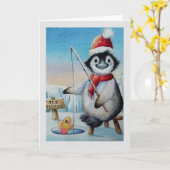 Carte Art à l'aquarelle de la pêche sur glace au pingoui (Fleur jaune)