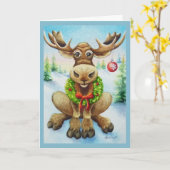 Carte Art à l'aquarelle de l'élan fantaisiste de Noël en (Fleur jaune)