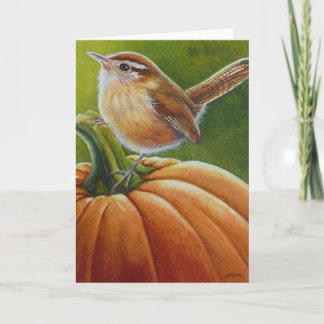 Carte Art à l'aquarelle d'un oiseau Troglodyte automnal 