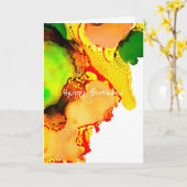 Carte art Abstrait alcool encre jaune vert (Fleur jaune)