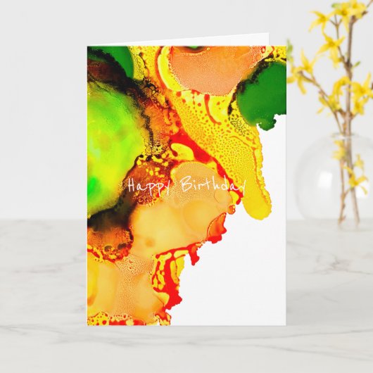 Carte art Abstrait alcool encre jaune vert (Fleur jaune)