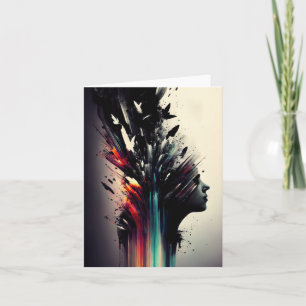Carte Art abstrait boho avec visage de fille