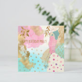 Carte Art Abstrait Casquette Turquoise rose joyeux anniv (Debout devant)