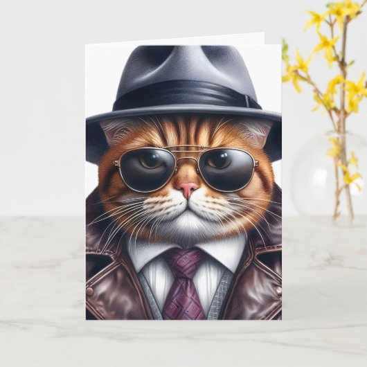 Carte Art aquarelle Chat Costume Cravate Veste Chapeau L (Fleur jaune)