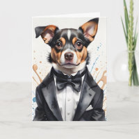 Art aquarelle Chien mignon Smoking Nœud papillon n