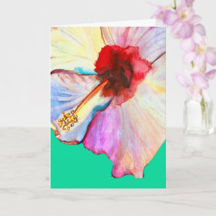 Carte art aquarelle d'hibiscus d'été