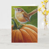 Carte Art aquarelle d'oiseau Troglodyte à automne sur ci (Fleur jaune)