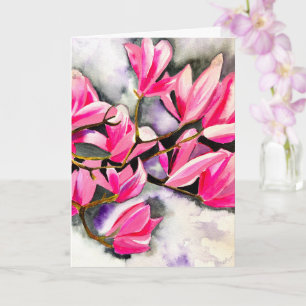 Carte art aquarelle magnolia rose