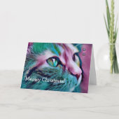 Carte Art Chat rose et Turquoise Noël Meowy (Devant)