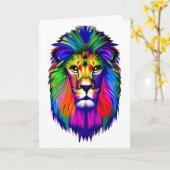 Carte Art coloré de visage de lion (Fleur jaune)