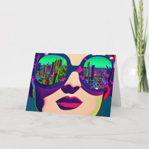 Carte Art coloré Femme dans lunettes de soleil Ville Réf
