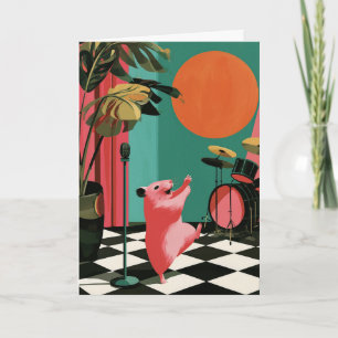 Carte Art Coloré Musique Rétro Hamster qui Chante