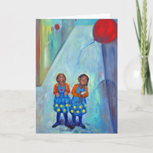 Carte art de ballons d'enfants de jumelles de filles