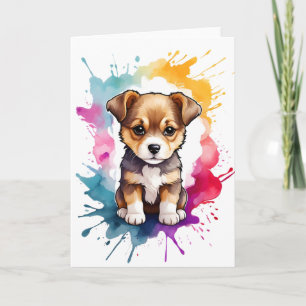 Carte Art de chiots éclaboussés à l'aquarelle Peinture é