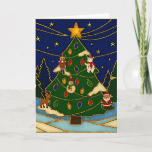 Carte Art de cloisonné Forêt fantaisiste Noël classique