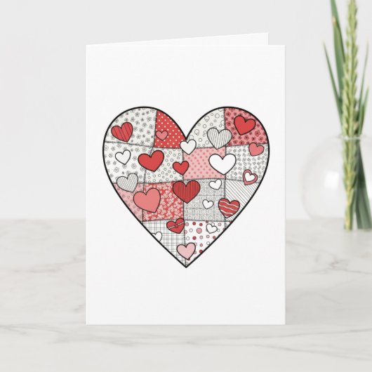 Carte Art de collage à cœur patchwork rouge et rose fant (Devant)