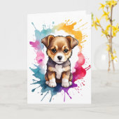 Carte Art de giclée d'aquarelle Chien giclée peinture Vi (Fleur jaune)