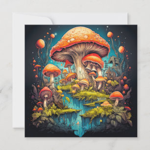 Carte Art de la forêt de champignons psychédélique sauva