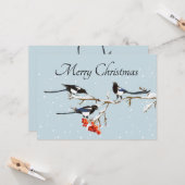 Carte Art de Noël à l'aquarelle avec houx, oiseau pie et (Devant/Arrière en situation)