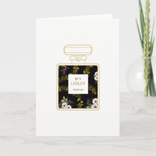 Carte Art de parfum, anniversaire floral noir (Devant)