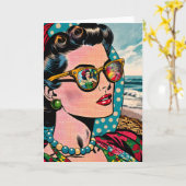 Carte Art de style comique | Femme regardant Hula Dancer (Fleur jaune)