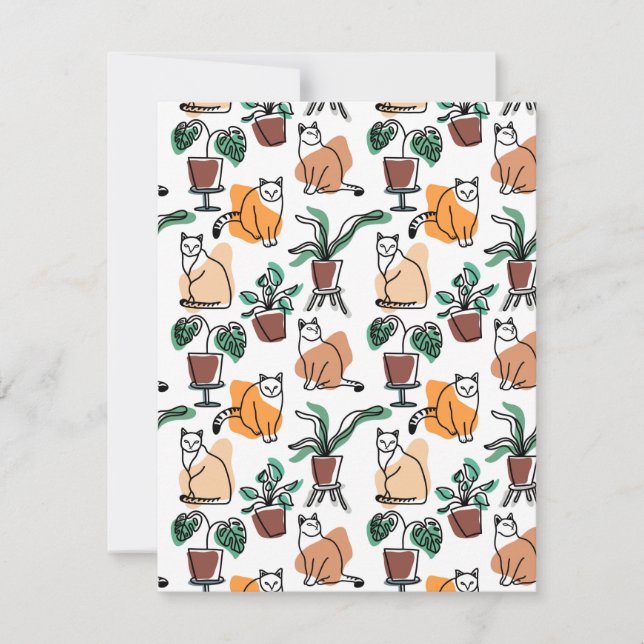 Carte Art de trait dessin chats et fleurs (Devant)