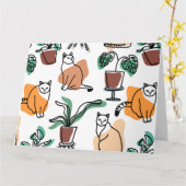 Carte Art de trait dessin chats et fleurs (Fleur jaune)