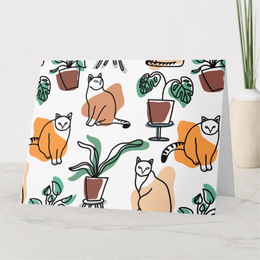 Carte Art de trait dessin chats et fleurs (Devant)