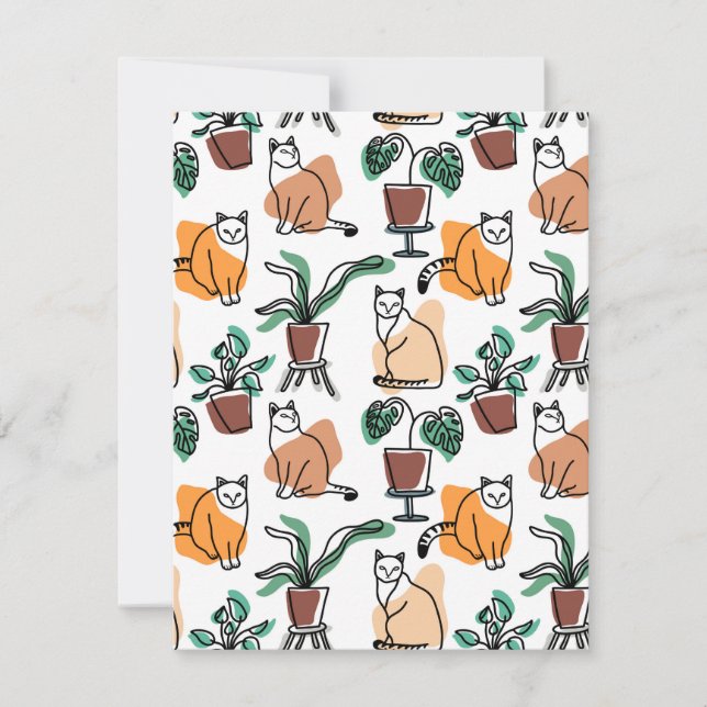 Carte Art de trait dessin chats et fleurs (Devant)