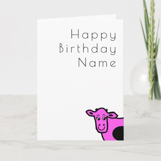 Carte Art Déco Anniversaire Cute Rose Cow Drôle (Devant)