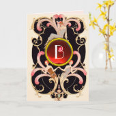 Carte ART DÉCO BEAUTÉ MODE ROUGE GEM MONOGRAM Anniversai (Fleur jaune)