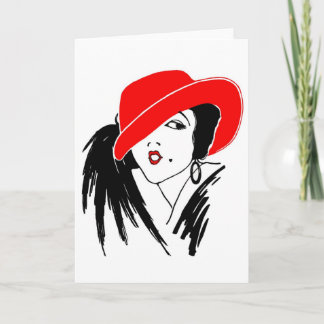 Carte Art Déco Belle femme Casquette rouge
