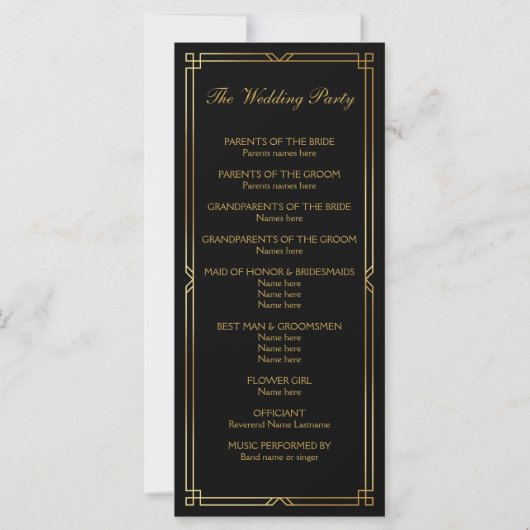 Carte Art Déco Classic Black Gold Frame Wedding Programm (Dos)