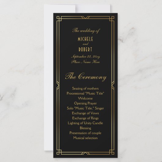 Carte Art Déco Classic Black Gold Frame Wedding Programm (Devant)