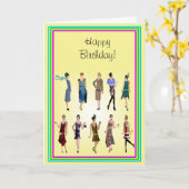 Carte Art Déco Femmes Haute Mode Joyeux anniversaire (Fleur jaune)